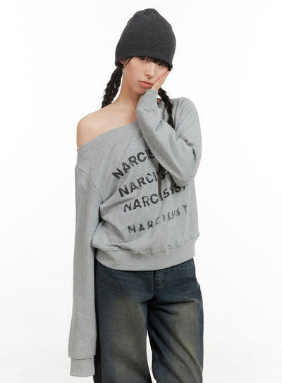 cozy-lettering-off-shoulder-sweatshirt-cg419 / Gray