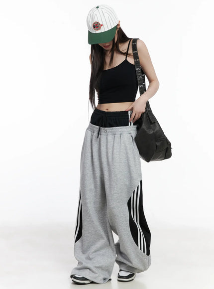 layered-wide-leg-track-pants-cm525 / Gray