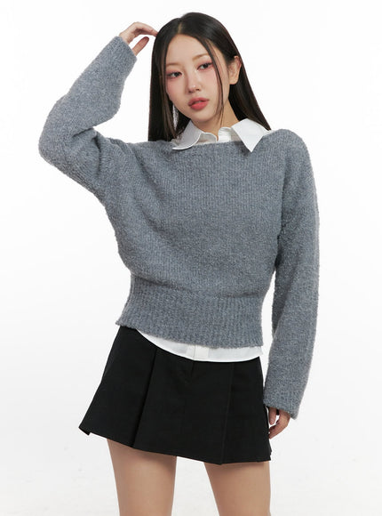 cozychic-polyester-crop-sweater-cn415 / Gray