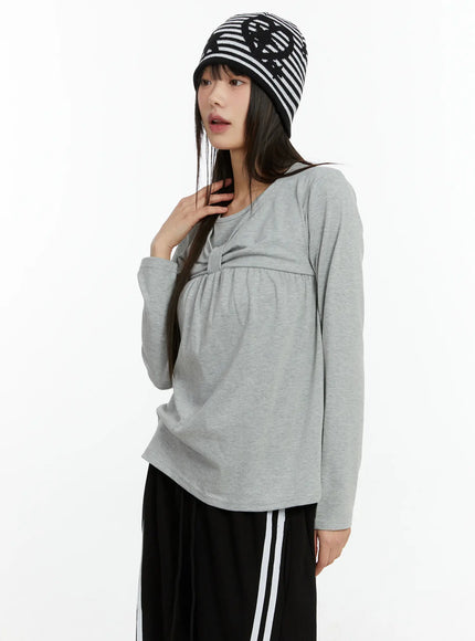 twist-ribbon-long-sleeve-top-cf510 / Gray