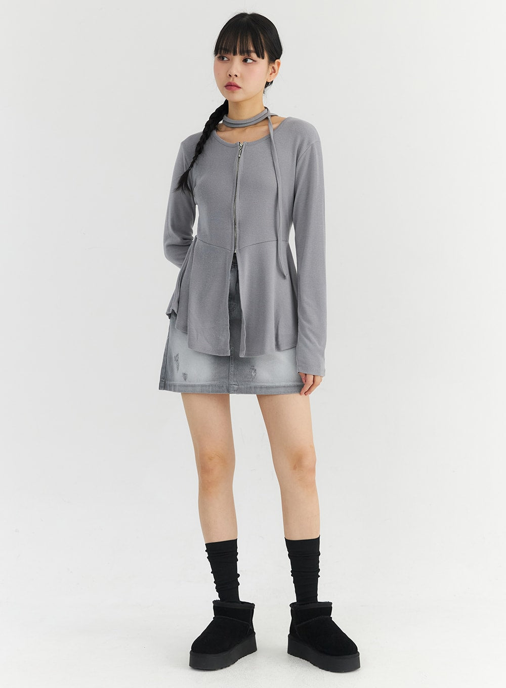 washed-denim-mini-skirt-co330 / Gray