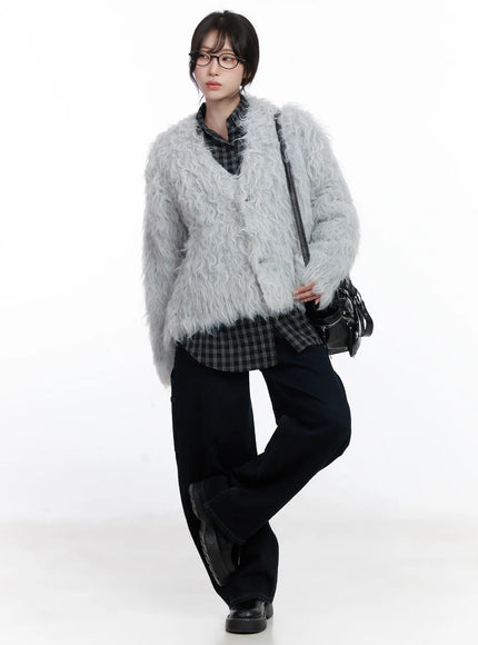 oversized-fuzzy-wool-cardigan-cj526 / Gray