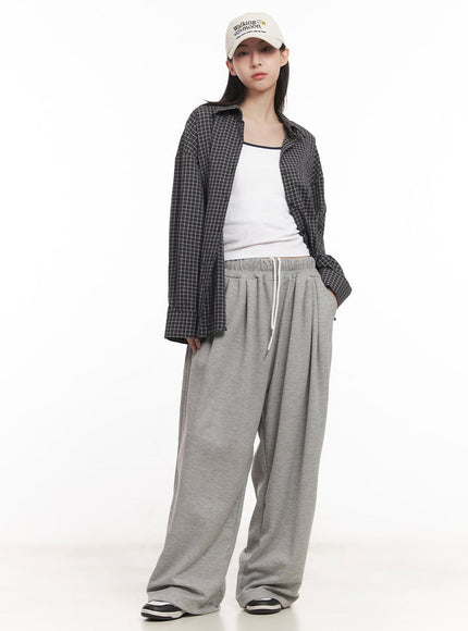 cozy-pintuck-wide-leg-sweatpants-cm517 / Gray