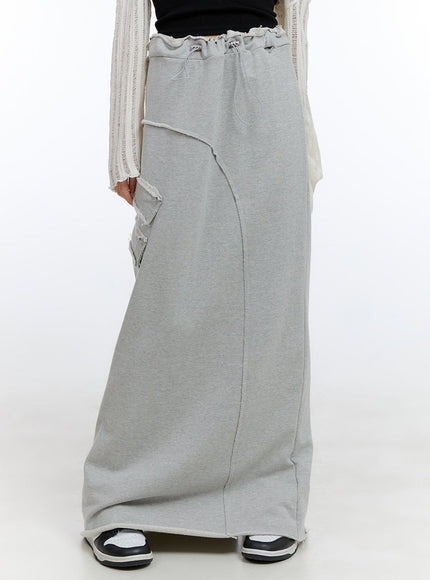 distressed-sweat-maxi-skirt-cg413 / Gray