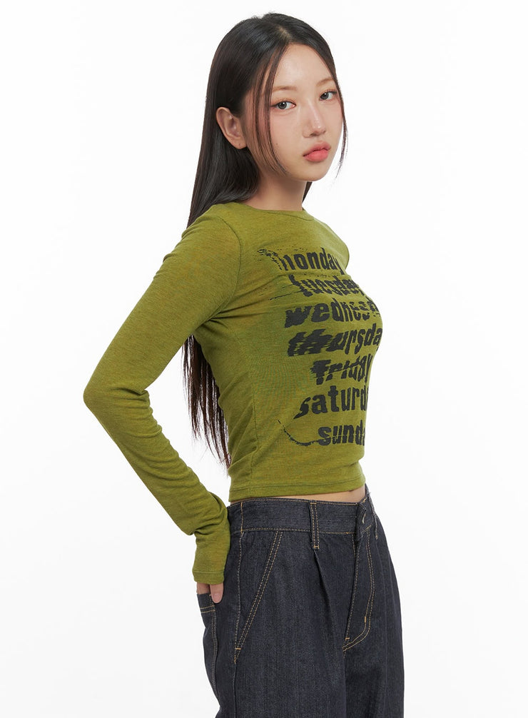 lettered-long-sleeve-crop-tee-co402 / Green