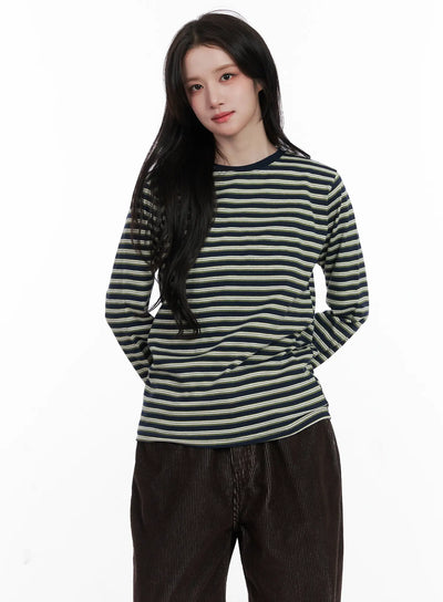 basic-striped-long-sleeve-top-cn526 / Green