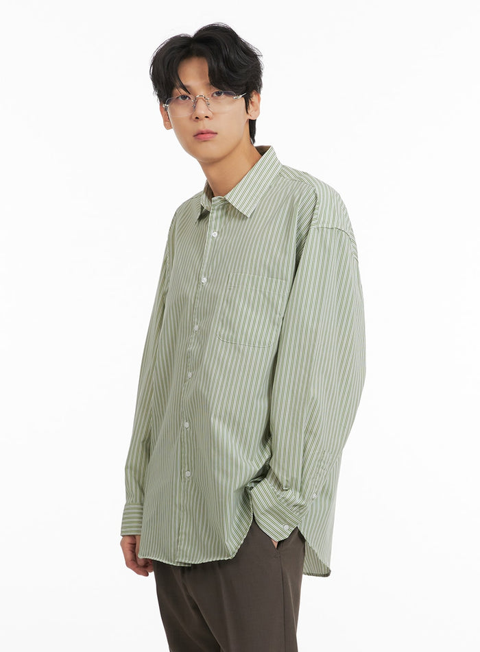 mens-striped-button-down-shirt-ia401 / Green