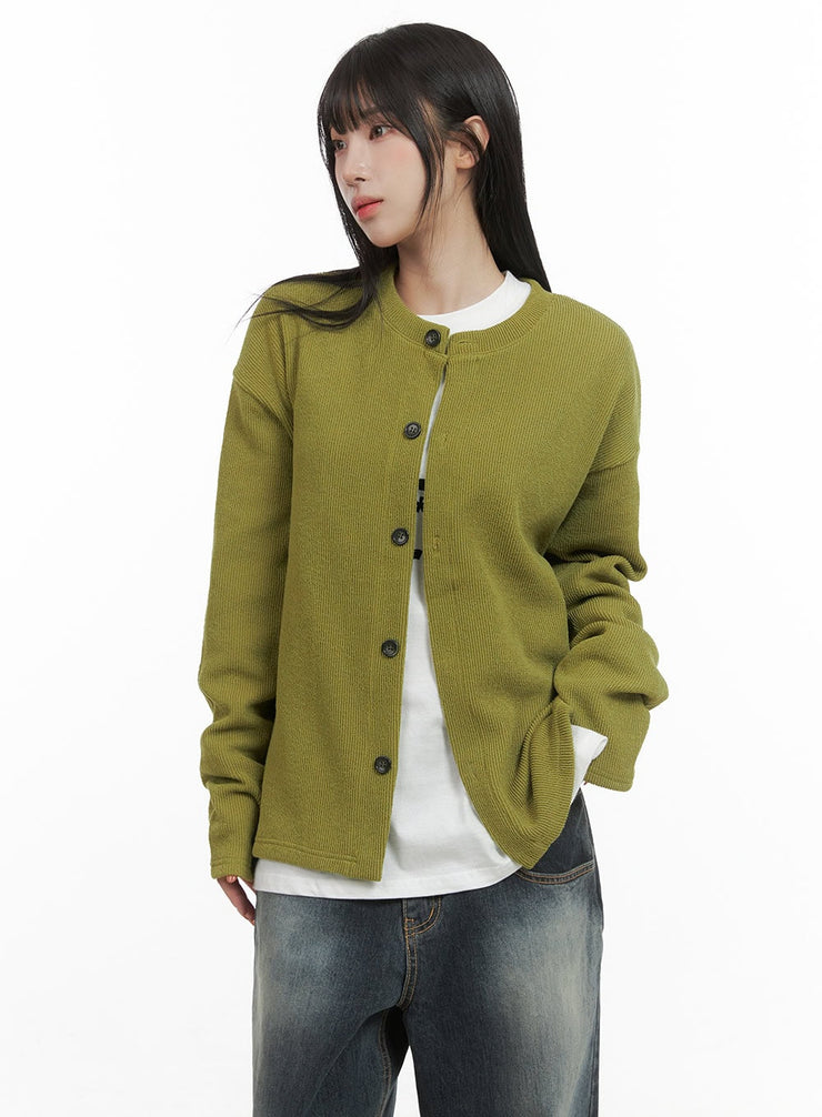 round-neck-long-sleeve-cardigan-cg430 / Green