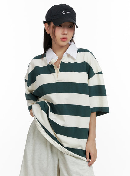 oversize-stripe-polo-top-ol408 / Green