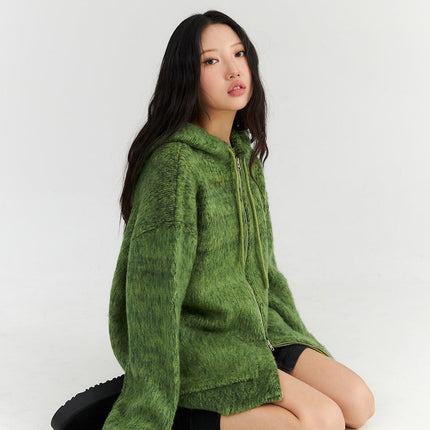 two-way-zip-up-knit-hoodie-jacket-cn303 / Green