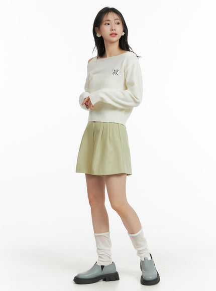 solid-wide-leg-shorts-om411 / Green