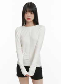 stitching-detail-long-sleeve-cy414 / Light beige