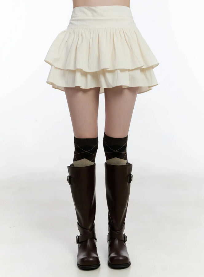 layered-ruffle-skirt-pants-id526 / Light beige