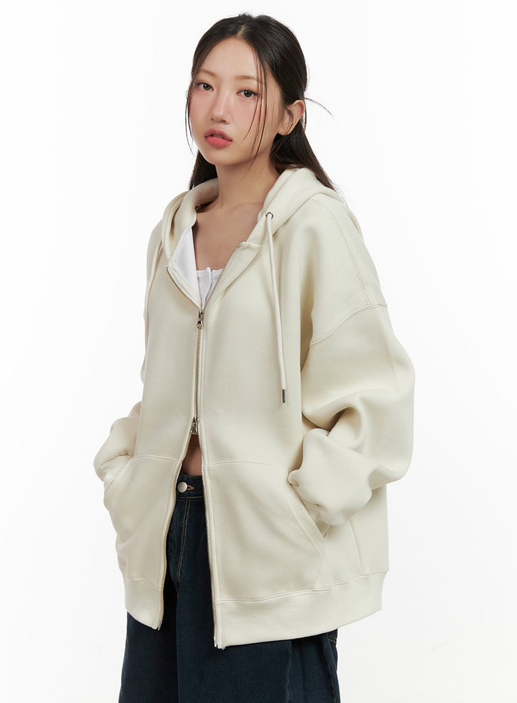 oversized-two-way-zip-up-sweat-hoodie-cl431 / Light beige