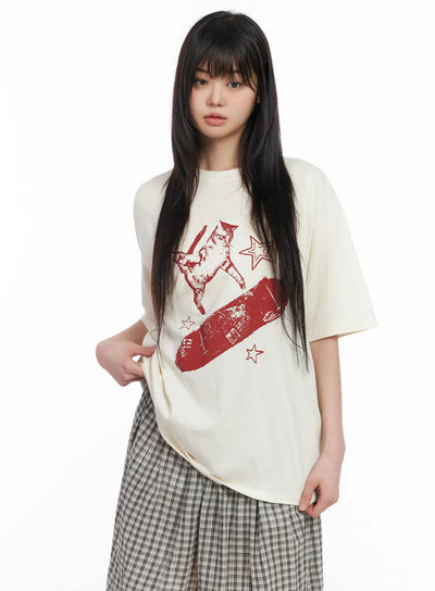 graphic-skateboarding-t-shirt-cm513 / Light beige
