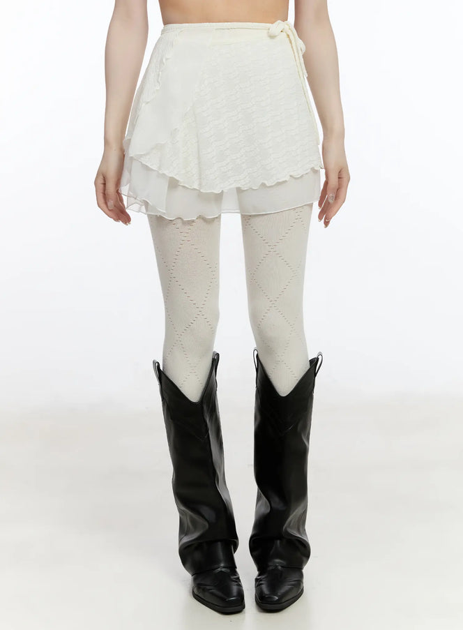 lace-wrap-mini-skirt-ca503 / Light beige