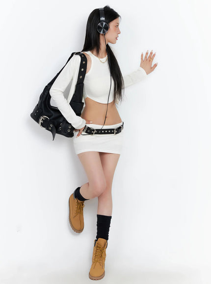 cropped-cardigan-2-piece-set-is508 / Light beige