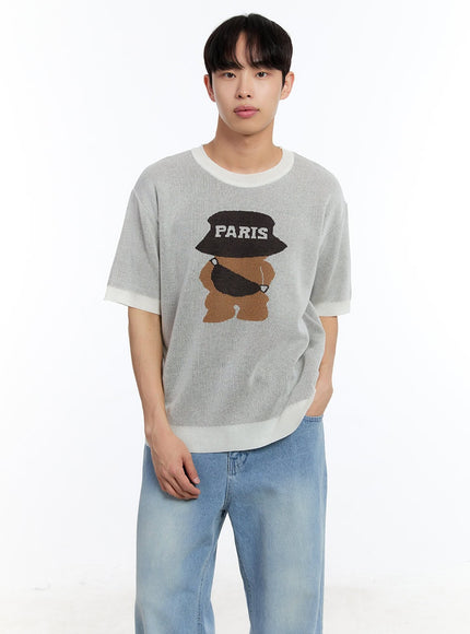 men-s-teddy-graphic-knit-t-shirt-iy530 / Light beige