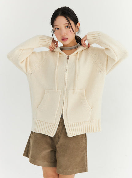 oversized-two-way-zip-up-hoodie-sweater-cn303 / Light beige