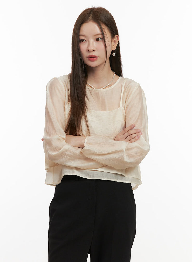 round-neck-layered-blouse-od417 / Light beige