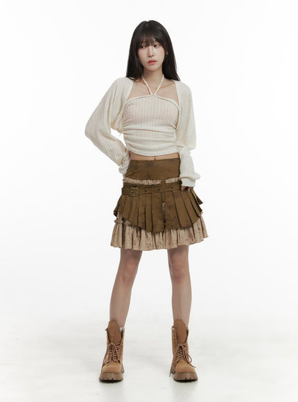 shirred-halter-and-bolero-cardigan-set-ca426 / Light beige