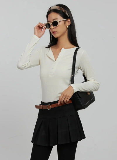 slim-fit-ribbed-top-ij509 / Light beige