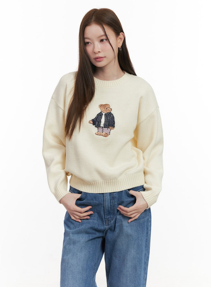 cozy-embroidered-sweater-od418 / Light beige