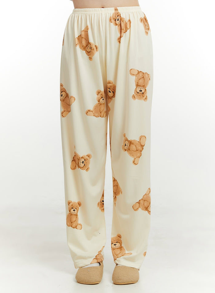 teddy-print-pajama-pants-ou414 / Light beige