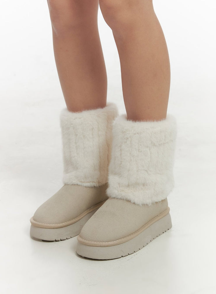 suede-fur-mid-calf-boots-cn413 / Light beige