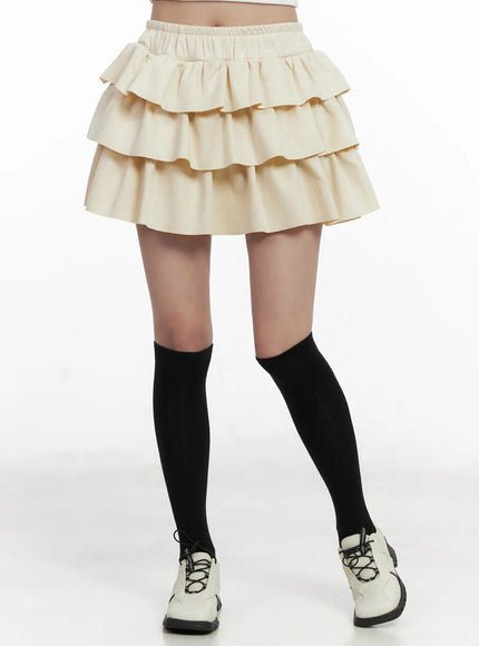 ruffled-tiered-mini-skirt-cn526 / Light beige