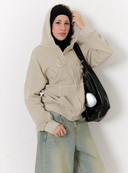 oversized-cotton-zip-up-hoodie-cs524 / Light beige