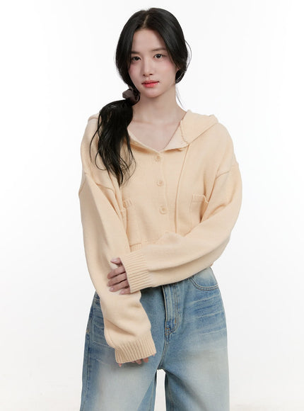 pocket-hooded-buttoned-cardigan-cf527 / Light beige