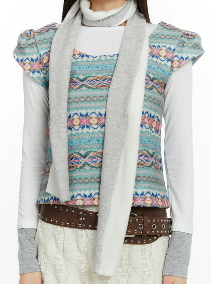 two-tone-knit-scarf-cf510 / Light beige