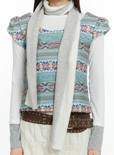 two-tone-knit-scarf-cf510 / Light beige