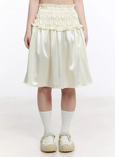 satin-ruffle-midi-skirt-im519 / Light beige