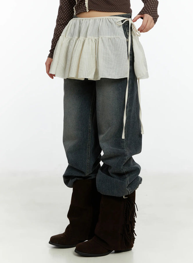 stripe-mini-wrap-skirt-cf509 / Light beige