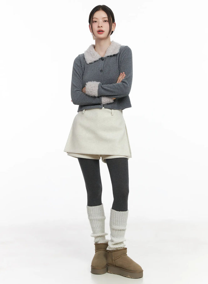 elegant-wool-mini-skort-cj506 / Light beige