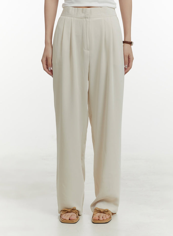 pintuck-solid-wide-fit-trousers-oy413 / Light beige