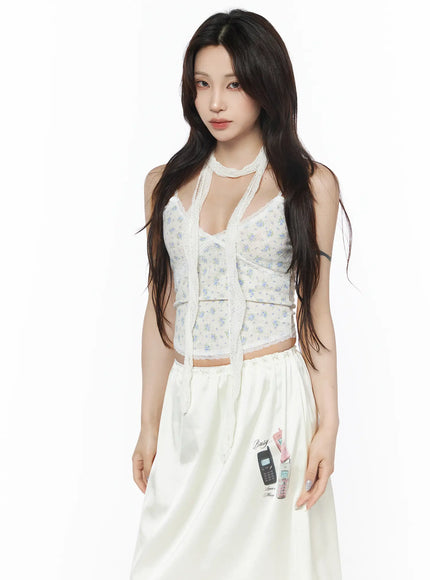 floral-lace-trim-v-neck-cami-tank-cu503 / Light beige