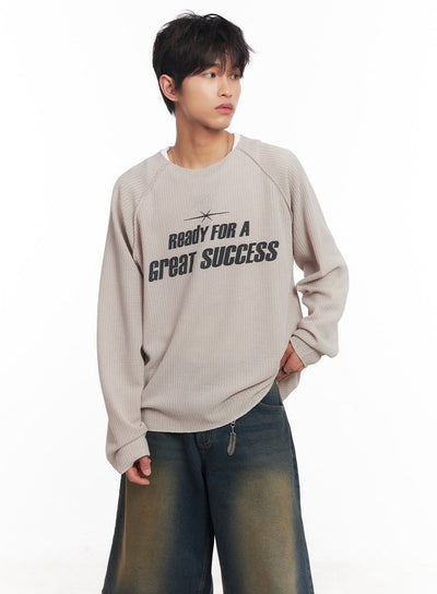 mens-ribbed-graphic-raglan-sweatshirt-iy508 / Light beige
