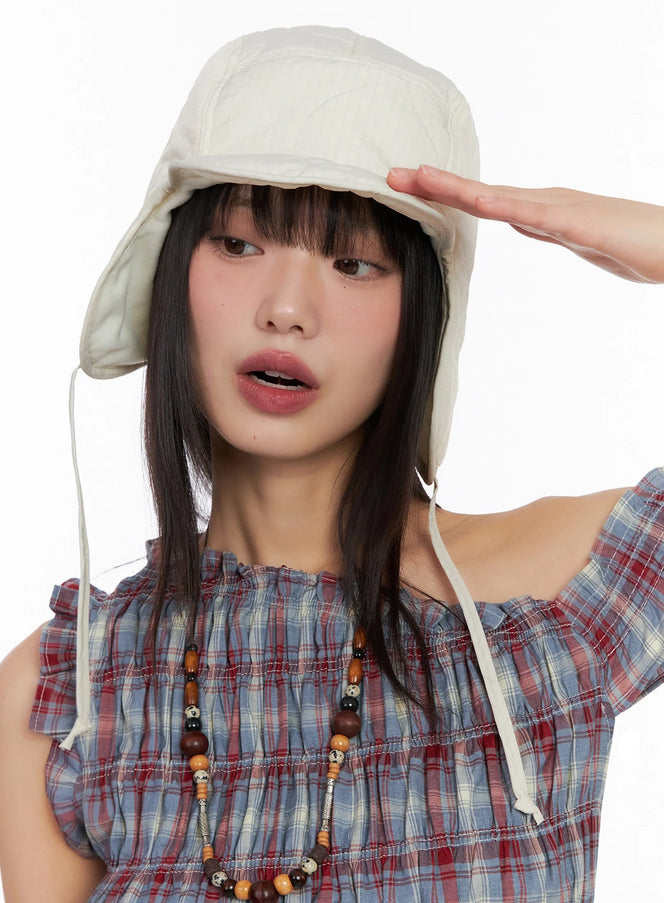 quilted-ear-flap-hat-in503 / Light beige