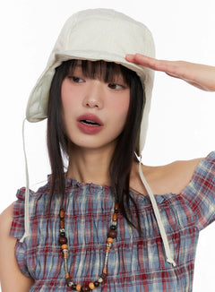 quilted-ear-flap-hat-in503 / Light beige