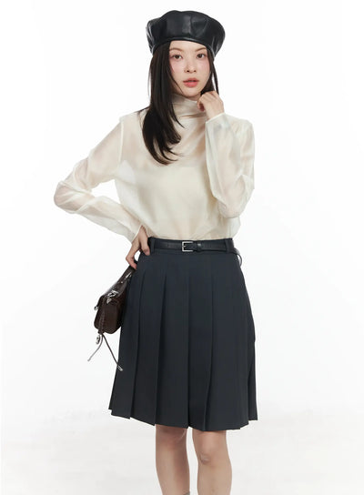 sheer-high-neck-blouse-if524 / Light beige