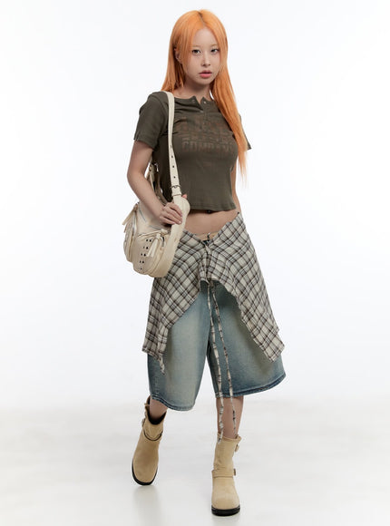checkered-wrap-midi-skirt-cy530 / Light beige