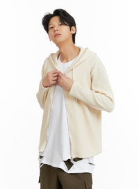 mens-zip-up-hooded-knit-sweater-ia402 / Light beige
