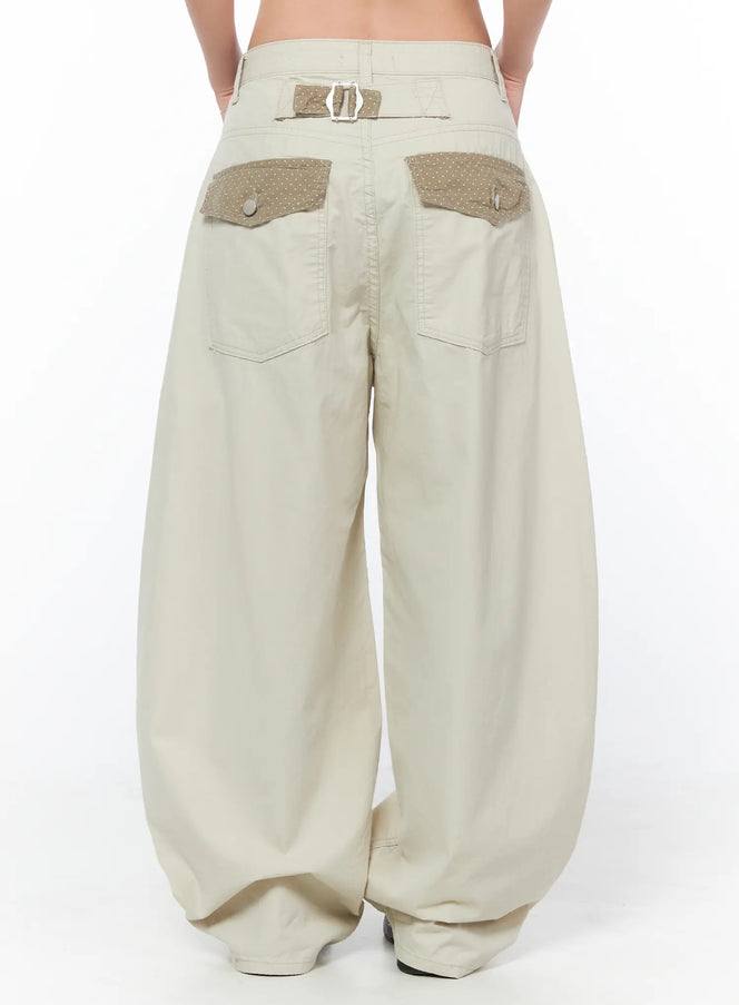 polka-dot-pocket-wide-cotton-pants-cy512 / Light beige