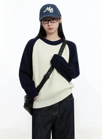 colorblock-knit-sweater-im519 / Light beige