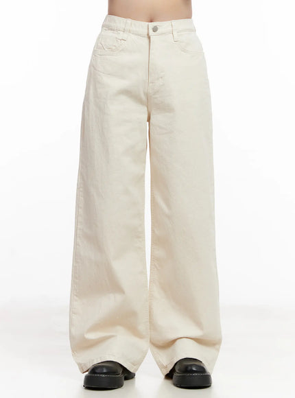high-waisted-wide-leg-cotton-pants-cl516 / Light beige