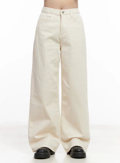 high-waisted-wide-leg-cotton-pants-cl516 / Light beige