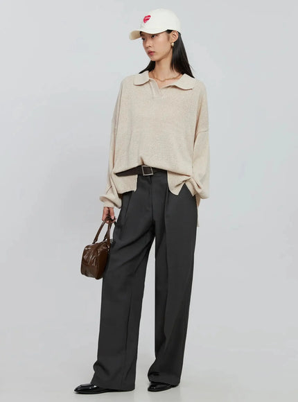 oversized-collar-knit-top-in507 / Light beige